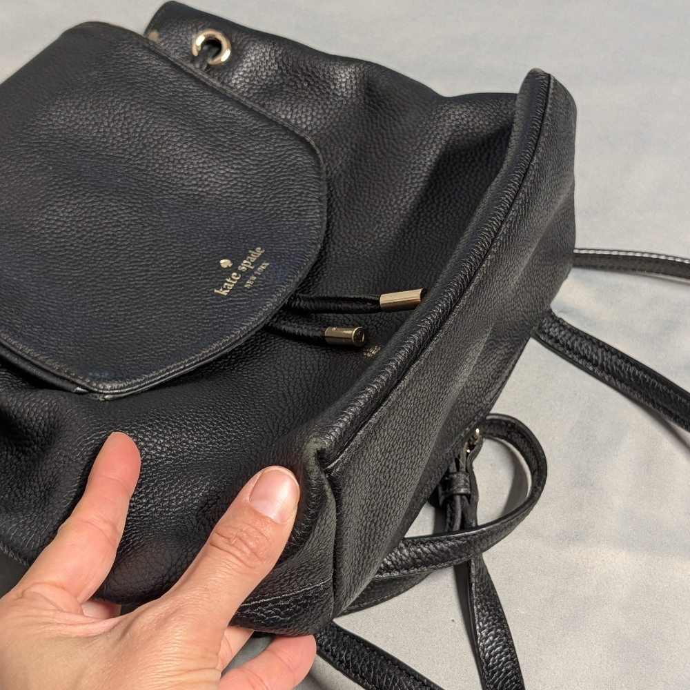 Kate Spade Black Leather Drawstring Backpack - Picture 11 of 16